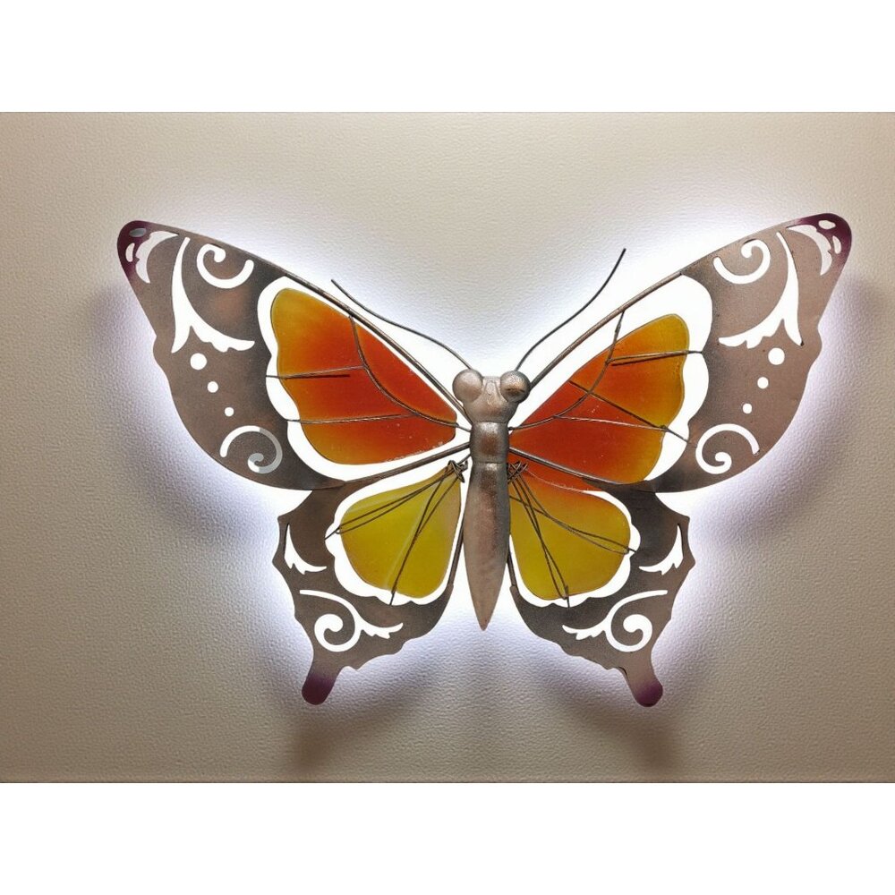vintage metal butterfly w/stained glass wings wall mount decor - Picture 3 of 10